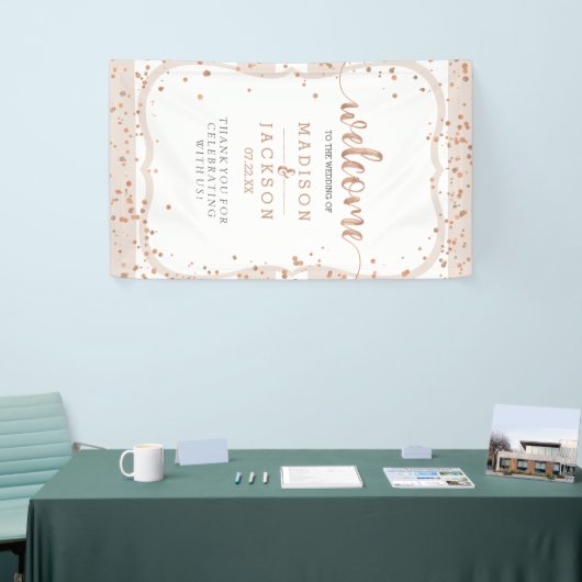 Sand Stripes & Roos Gold Confetti Bruiloft Welkom Spandoek (Beurs)