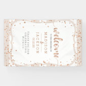 Sand Stripes & Roos Gold Confetti Bruiloft Welkom Spandoek (Horizontaal)