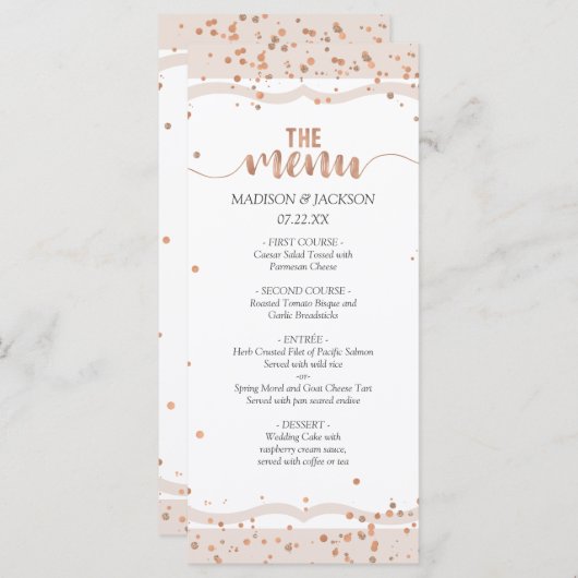 Sand Stripes & Roos Goud Confetti Bruiloft Menu (Voorkant / Achterkant)