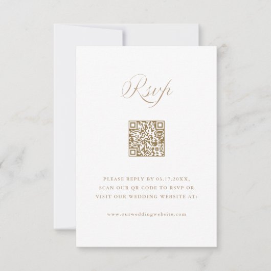 Sand Stylish Calligraphy Wedding QR Code RSVP Kaartje (Voorkant)
