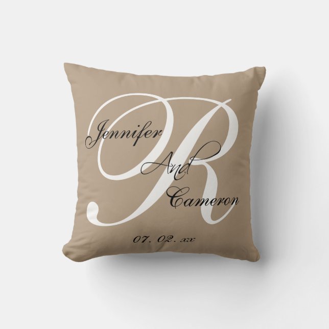 Sand Tan Taupe Custom Wedding Keepomwille Pillow Kussen (Voorkant)