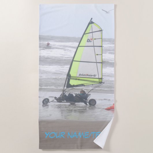 Sand Yachting met Seagul Cust. Beach Towel Strandlaken (Voorkant)