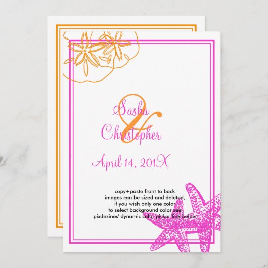 Sand+Zee/oranje+fuschia/bruiloft Uitnodigingen (Voorkant / Achterkant)