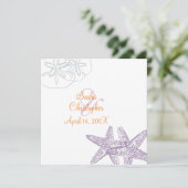 Sand+Zee/paars+oranje/bruiloft Uitnodigingen (Staand voorkant)