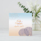 Sand+Zee/paars+oranje/bruiloft Uitnodigingen (Staand voorkant)