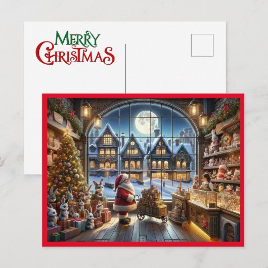 Sanda Claus bij speelgoed store Feestdagenkaart (Voorkant / Achterkant)