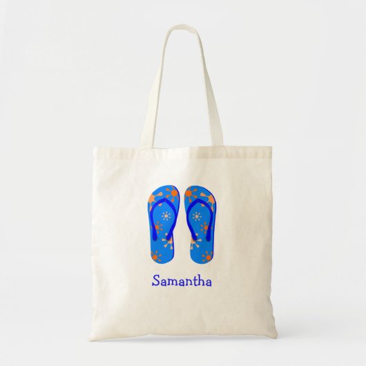 Sandalen flip flop zomer blauw aangepaste naam tote bag (Voorkant)