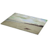 Sandalen op tropisch strand snijplank (Hoek)