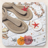 Sandalen, zeeschelpen en Starfish in de strand Bier Onderzetter (Voorkant)