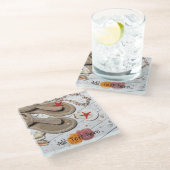 Sandalen, zeeschelpen en Starfish in de strand Glazen Onderzetter (Schuin)