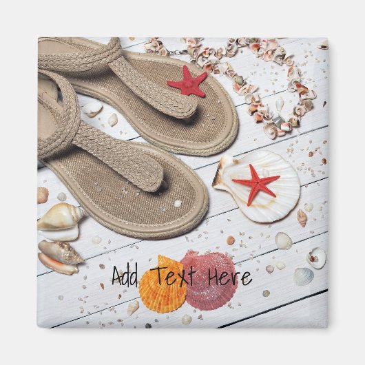 Sandalen, zeeschelpen en Starfish in de strand Magneet (Voorkant)