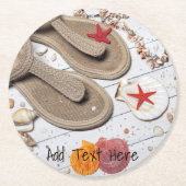 Sandalen, zeeschelpen en Starfish in de strand Ronde Kartonnen Onderzetter (Voorkant)