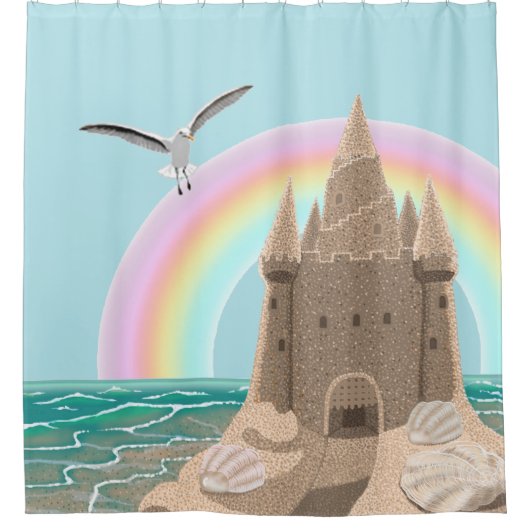 Sandcastle Seagull (regenboog) douchegordijn (Voorkant)