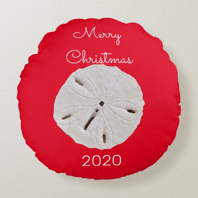 Sanddollar Patroon Rood Wit Vrolijk Kerstcadeau Rond Kussen (Voorkant)