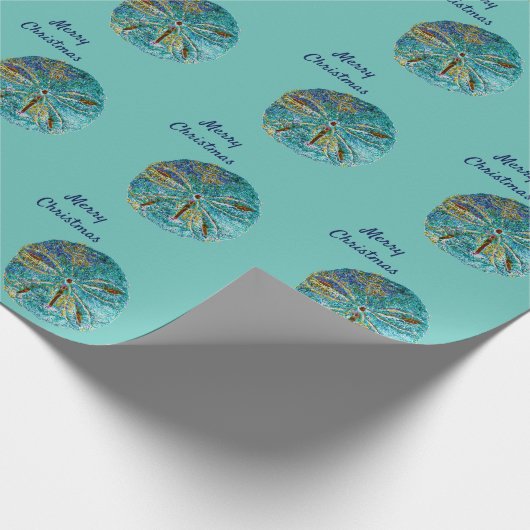 Sanddollar Pattern Abstract Vrolijk Kerstblauw Cadeaupapier (Hoek)