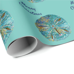 Sanddollar Pattern Abstract Vrolijk Kerstblauw Cadeaupapier
