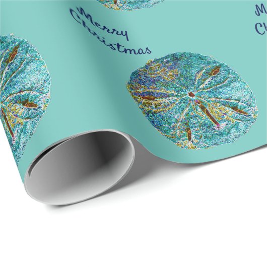 Sanddollar Pattern Abstract Vrolijk Kerstblauw Cadeaupapier (Rol Hoek)