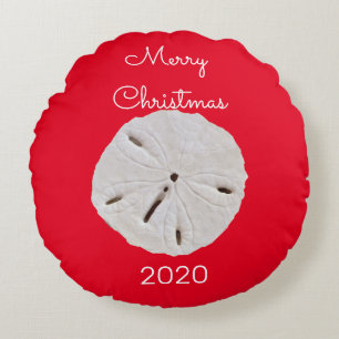 Sanddollar Pattern Red White Merry kerstcadeau Rond Kussen