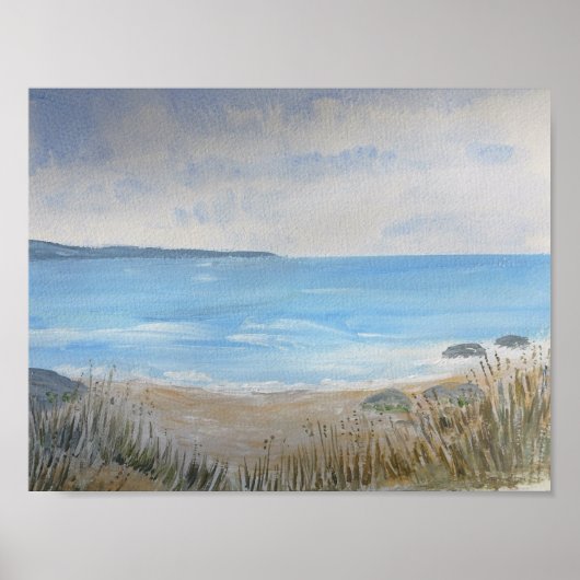 Sandduinen met wilde grassen, strand en zee poster (Voorkant)