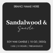 Sandelhout & Suède Custom Kaars - Zwart Sticker (Voorkant)
