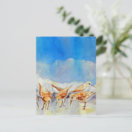 Sanderling Shuffle Briefkaart WatercolorBeach Memo (Staand voorkant)
