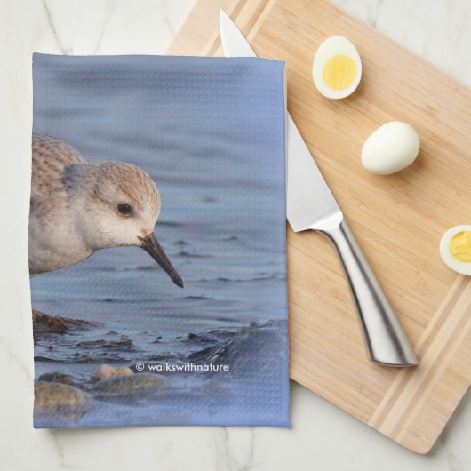 Sanderling Strollen een winterstrand Theedoek (Quarter Fold)