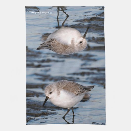 Sanderling Strollen op winterstrand Theedoek (Verticaal)