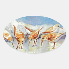 Sanderlings Tiny Waterverf Beach Birds Sandpipers Ovale Sticker