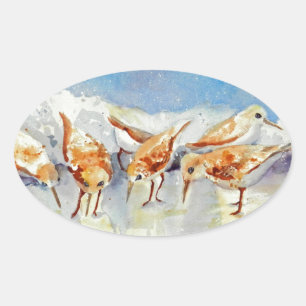 Sanderlings Tiny Waterverf Beach Birds Sandpipers Ovale Sticker