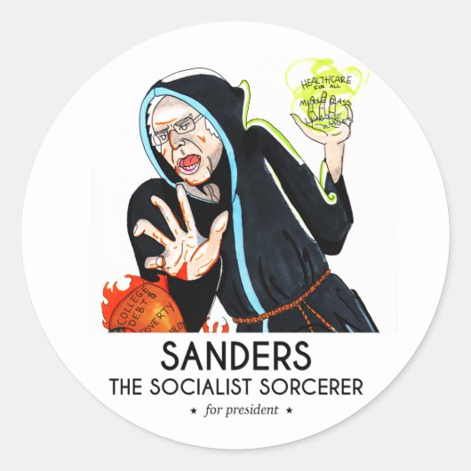 Sanders de socialistische tovenaar ronde sticker (Voorkant)