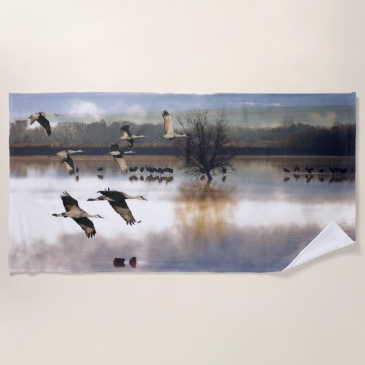 Sandhill Crane Birds Flying Wildlife Beach Towel Strandlaken (Voorkant)