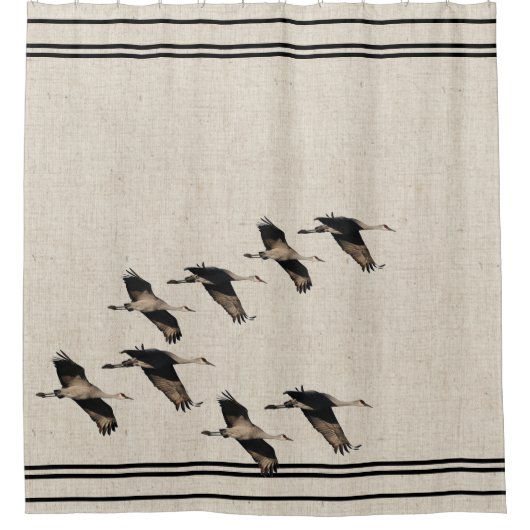 Sandhill Crane Birds Wildlife Faux Linen Stripes Douchegordijn (Voorkant)