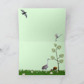 Sandhill Crane en Colt (kuiken) in bloemenveld Kaart (Binnen)