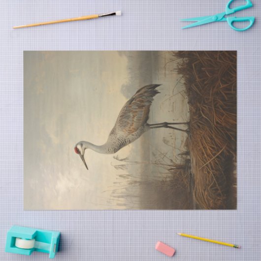 Sandhill Crane in het moeras Decoupage Tissuepapier (Craft)