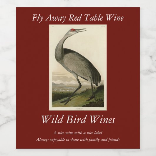 Sandhill Crane uit Audubon's Birds of America Wijn Etiket (Enkel label)