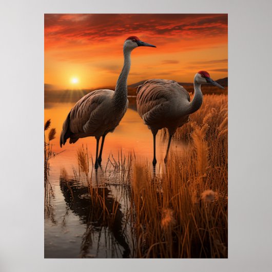 Sandhill Cranes bij Dawn Poster (Voorkant)