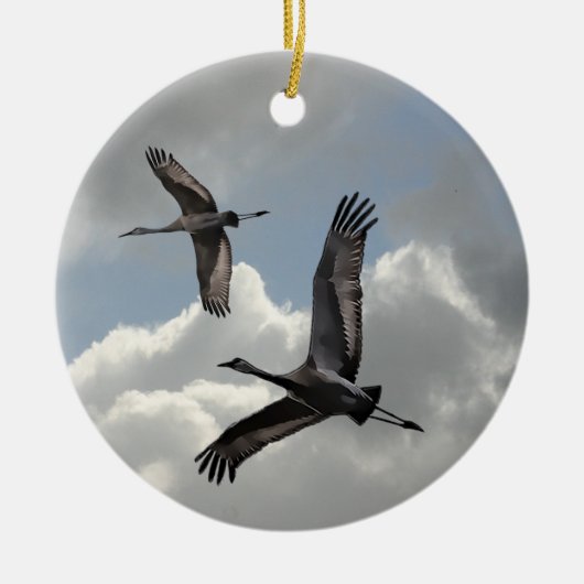 SANDHILL CRANES KERAMISCH ORNAMENT (Voorkant)