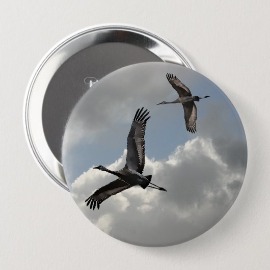 SANDHILL CRANES RONDE BUTTON 4,0 CM (Voorkant /achterkant)