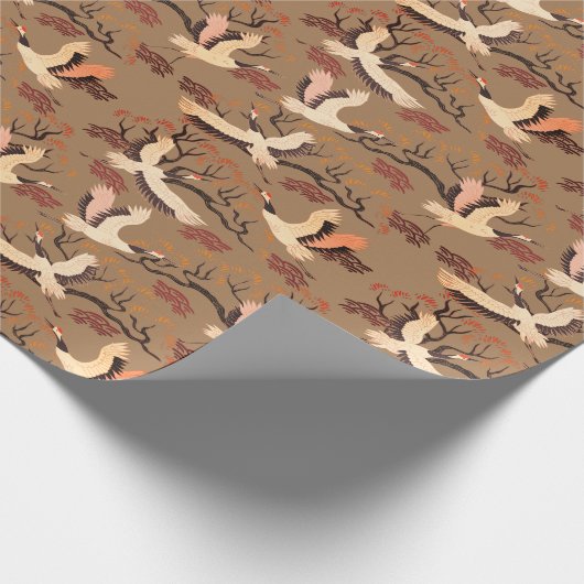Sandhill Cranes Trees Pattern Brown Gift Cadeaupapier (Hoek)