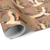Sandhill Cranes Trees Pattern Brown Gift Cadeaupapier (Rol Hoek)