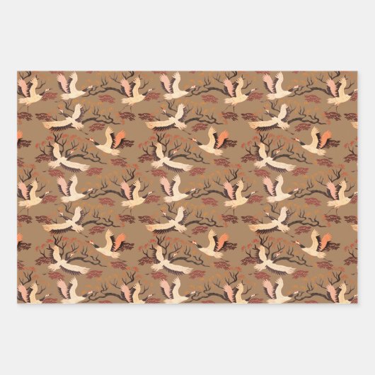 Sandhill Cranes Trees Pattern Brown Gift Inpakpapier Vel (Voorkant)