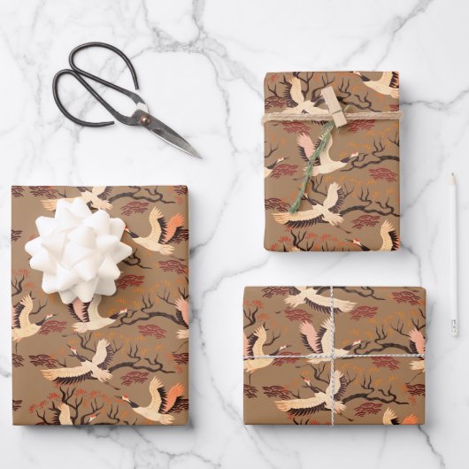 Sandhill Cranes Trees Pattern Brown Gift Inpakpapier Vel (Voorkant)