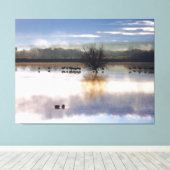 Sandhill kranen fotografie stretched print (Insitu (Houten vloer))