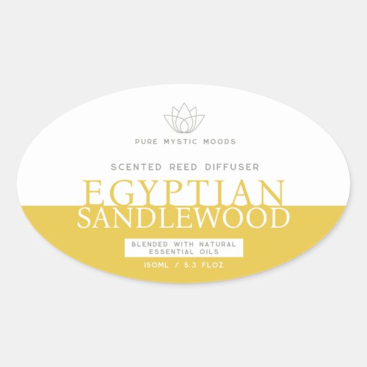 Sandlewood yellow reed diffuser oval product label (Voorkant)
