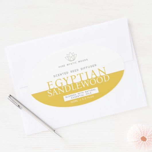 Sandlewood yellow reed diffuser oval product label (Envelop)