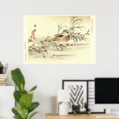 Sandpiper in water  Japanse oosterse kunst Poster (Thuiskantoor)