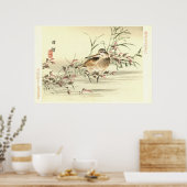 Sandpiper in water  Japanse oosterse kunst Poster (Keuken)