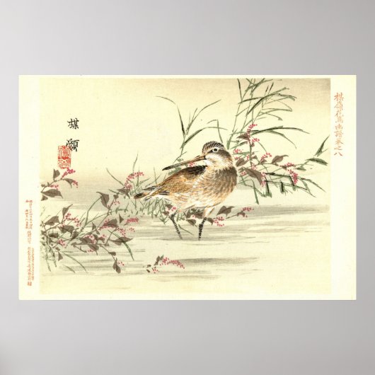 Sandpiper in water  Japanse oosterse kunst Poster (Voorkant)