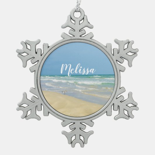 Sandpiper op de Seashore | Aangepast piepstrand Tin Sneeuwvlok Ornament (Voorkant)