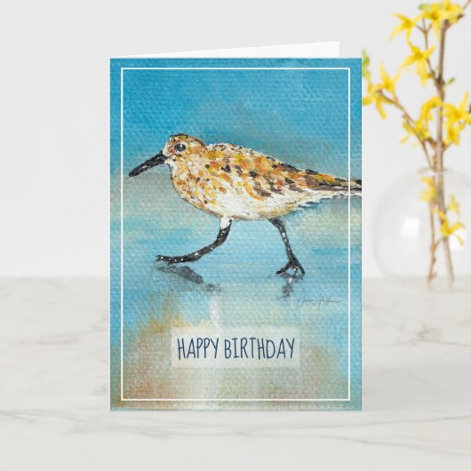 Sandpiper Shorebird Coastal Beach Happy Birthday C Kaart (Gele Bloem)